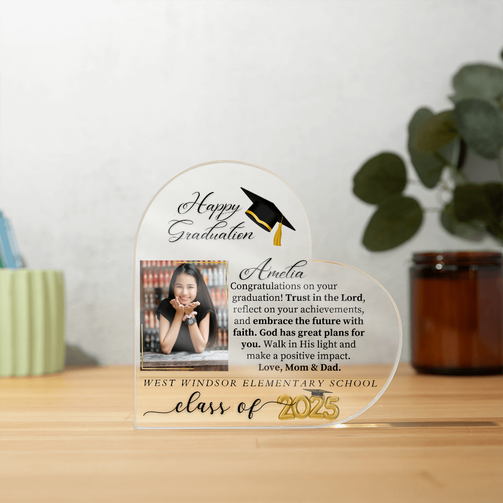 Graduation Gifts 2025 for her High School - Printed Heart Shaped Acrylic Plaque