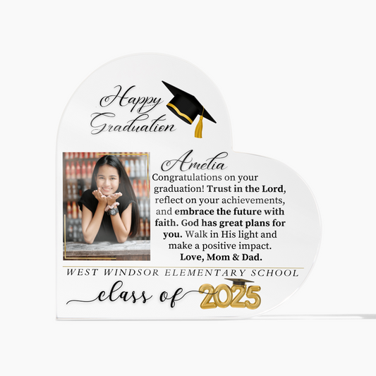 Graduation Gifts 2025 for her High School - Printed Heart Shaped Acrylic Plaque