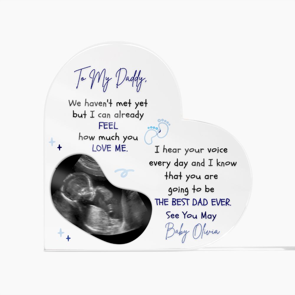 The Ultimate Keepsake for Dads-To-Be: Personalized Heart Acrylics with Baby's Name, Due Date and a Message From the Bump