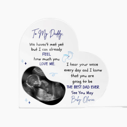 The Ultimate Keepsake for Dads-To-Be: Personalized Heart Acrylics with Baby's Name, Due Date and a Message From the Bump