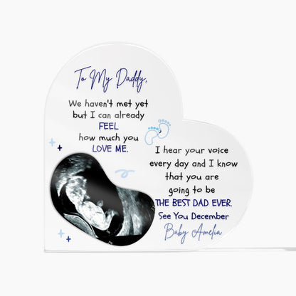 The Ultimate Keepsake for Dads-To-Be: Personalized Heart Acrylics with Baby's Name, Due Date and a Message From the Bump