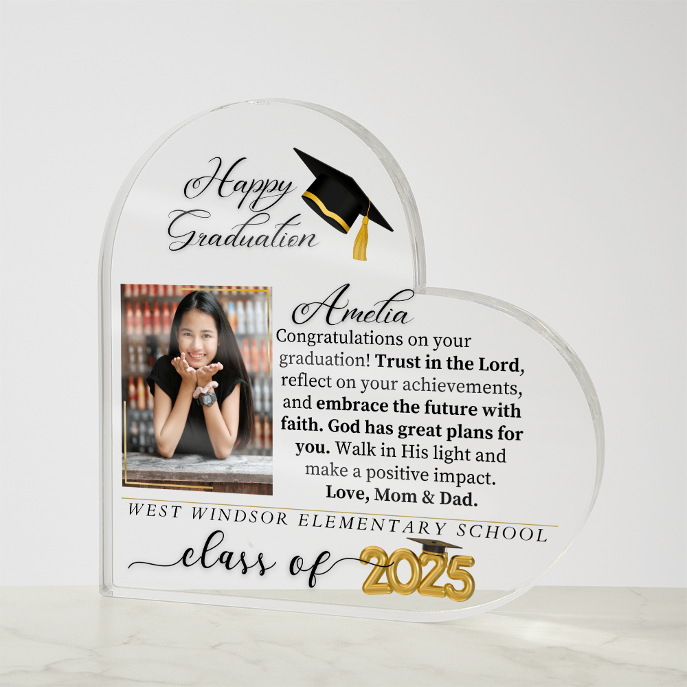 Graduation Gifts 2025 for her High School - Printed Heart Shaped Acrylic Plaque