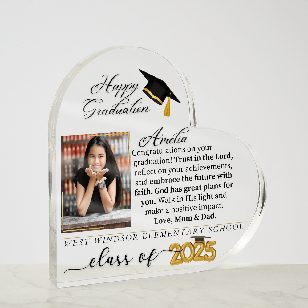 Graduation Gifts 2025 for her High School - Printed Heart Shaped Acrylic Plaque