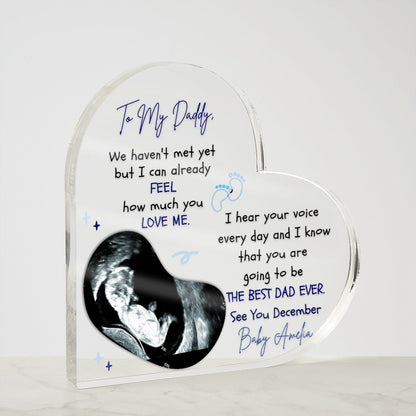 The Ultimate Keepsake for Dads-To-Be: Personalized Heart Acrylics with Baby's Name, Due Date and a Message From the Bump