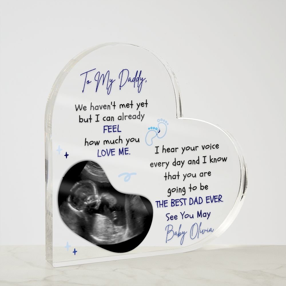 The Ultimate Keepsake for Dads-To-Be: Personalized Heart Acrylics with Baby's Name, Due Date and a Message From the Bump
