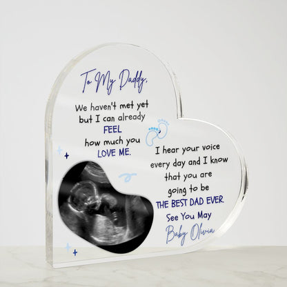 The Ultimate Keepsake for Dads-To-Be: Personalized Heart Acrylics with Baby's Name, Due Date and a Message From the Bump