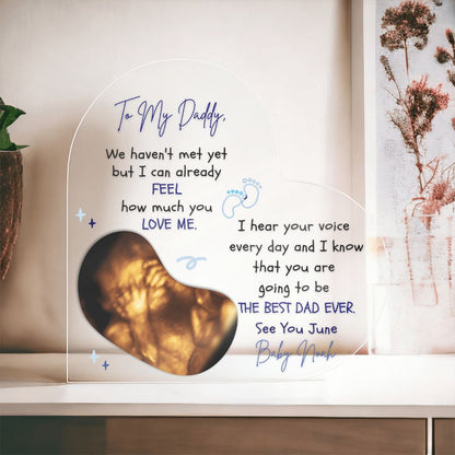 Daddy To Be Gift From Bump - Personalized Acrylic Heart Plaque with Ultrasound Photo