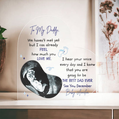 The Ultimate Keepsake for Dads-To-Be: Personalized Heart Acrylics with Baby's Name, Due Date and a Message From the Bump