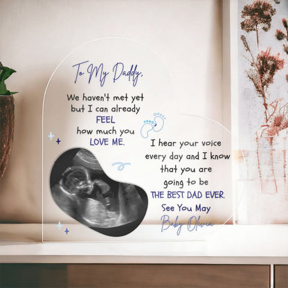 The Ultimate Keepsake for Dads-To-Be: Personalized Heart Acrylics with Baby's Name, Due Date and a Message From the Bump