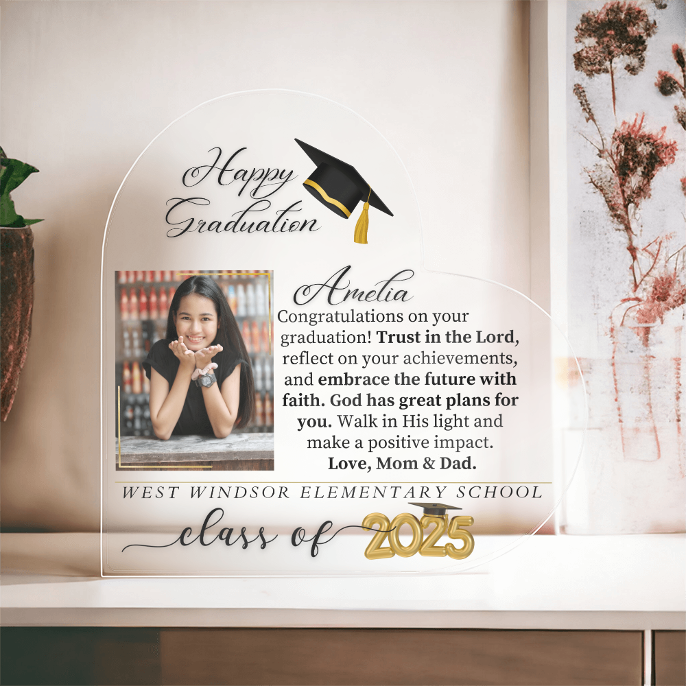 Graduation Gifts 2025 for her High School - Printed Heart Shaped Acrylic Plaque