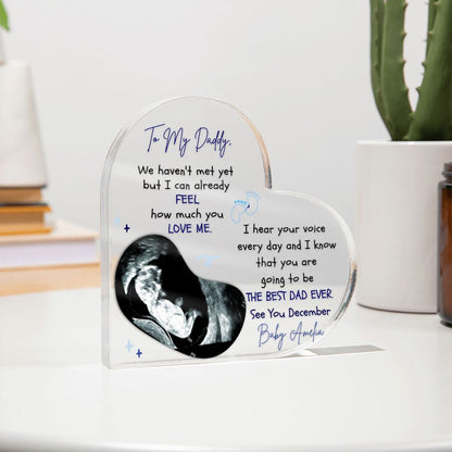 The Ultimate Keepsake for Dads-To-Be: Personalized Heart Acrylics with Baby's Name, Due Date and a Message From the Bump