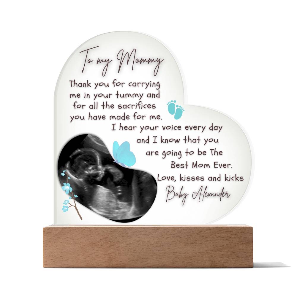 To My Mommy To Be - Personalized Ultrasound Photo Heart Plaque with LED