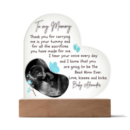 To My Mommy To Be - Personalized Ultrasound Photo Heart Plaque with LED