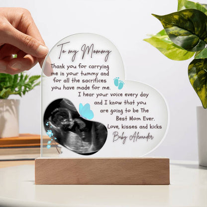 To My Mommy To Be - Personalized Ultrasound Photo Heart Plaque with LED