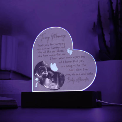 To My Mommy To Be - Personalized Ultrasound Photo Heart Plaque with LED