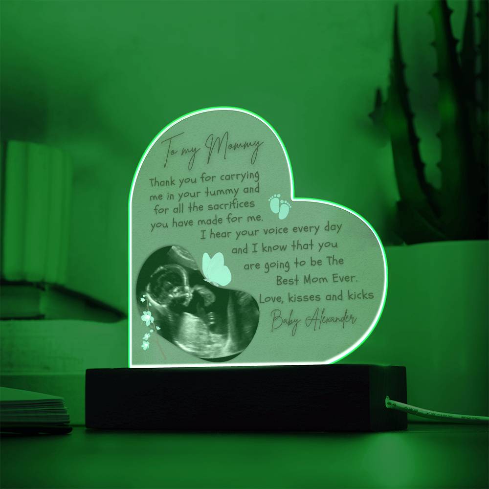 To My Mommy To Be - Personalized Ultrasound Photo Heart Plaque with LED