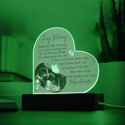 To My Mommy To Be - Personalized Ultrasound Photo Heart Plaque with LED