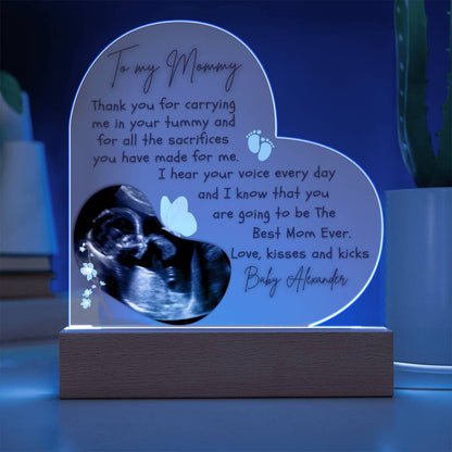 To My Mommy To Be - Personalized Ultrasound Photo Heart Plaque with LED