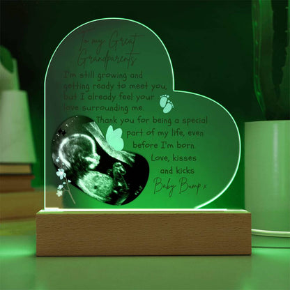 To My Great Grandparents - Personalized Ultrasound Photo Heart Plaque with LED
