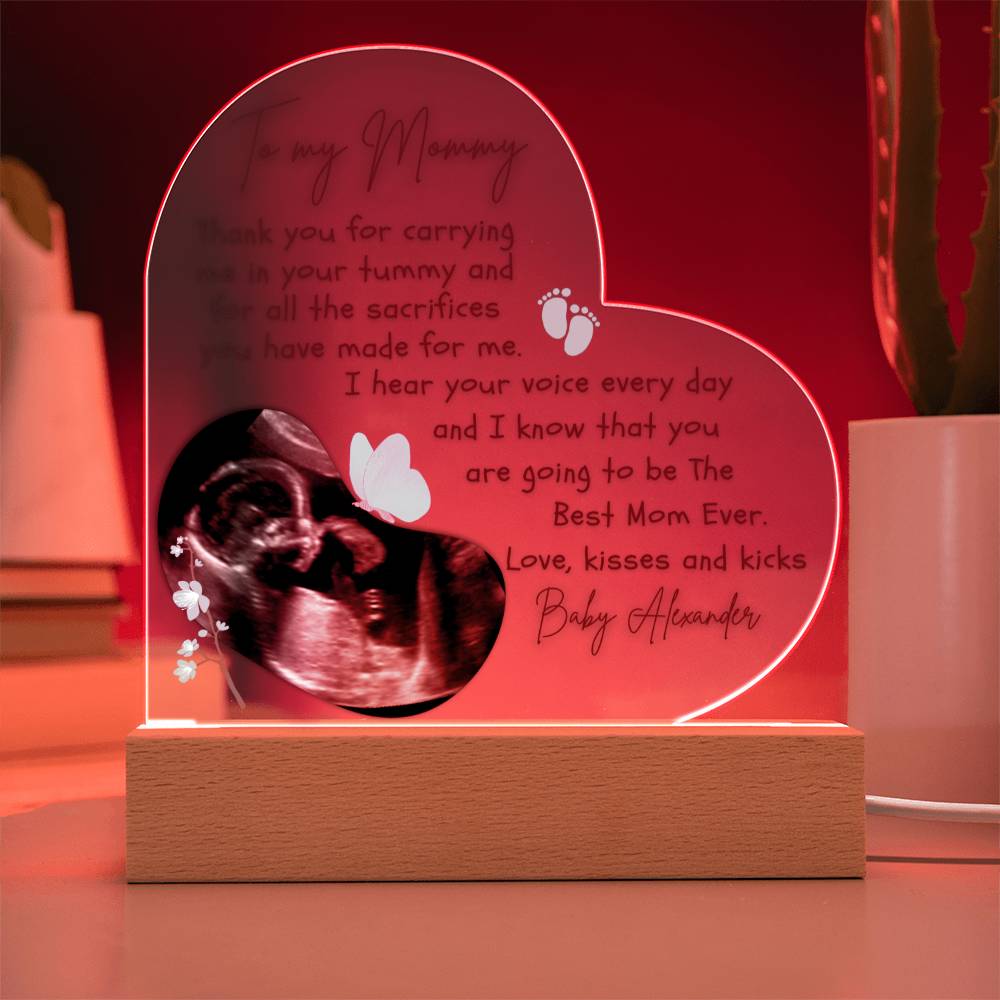 To My Mommy To Be - Personalized Ultrasound Photo Heart Plaque with LED