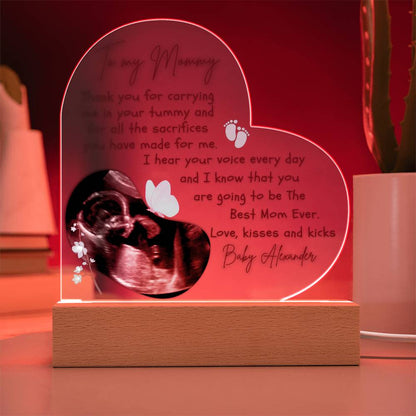 To My Mommy To Be - Personalized Ultrasound Photo Heart Plaque with LED