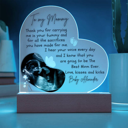 To My Mommy To Be - Personalized Ultrasound Photo Heart Plaque with LED