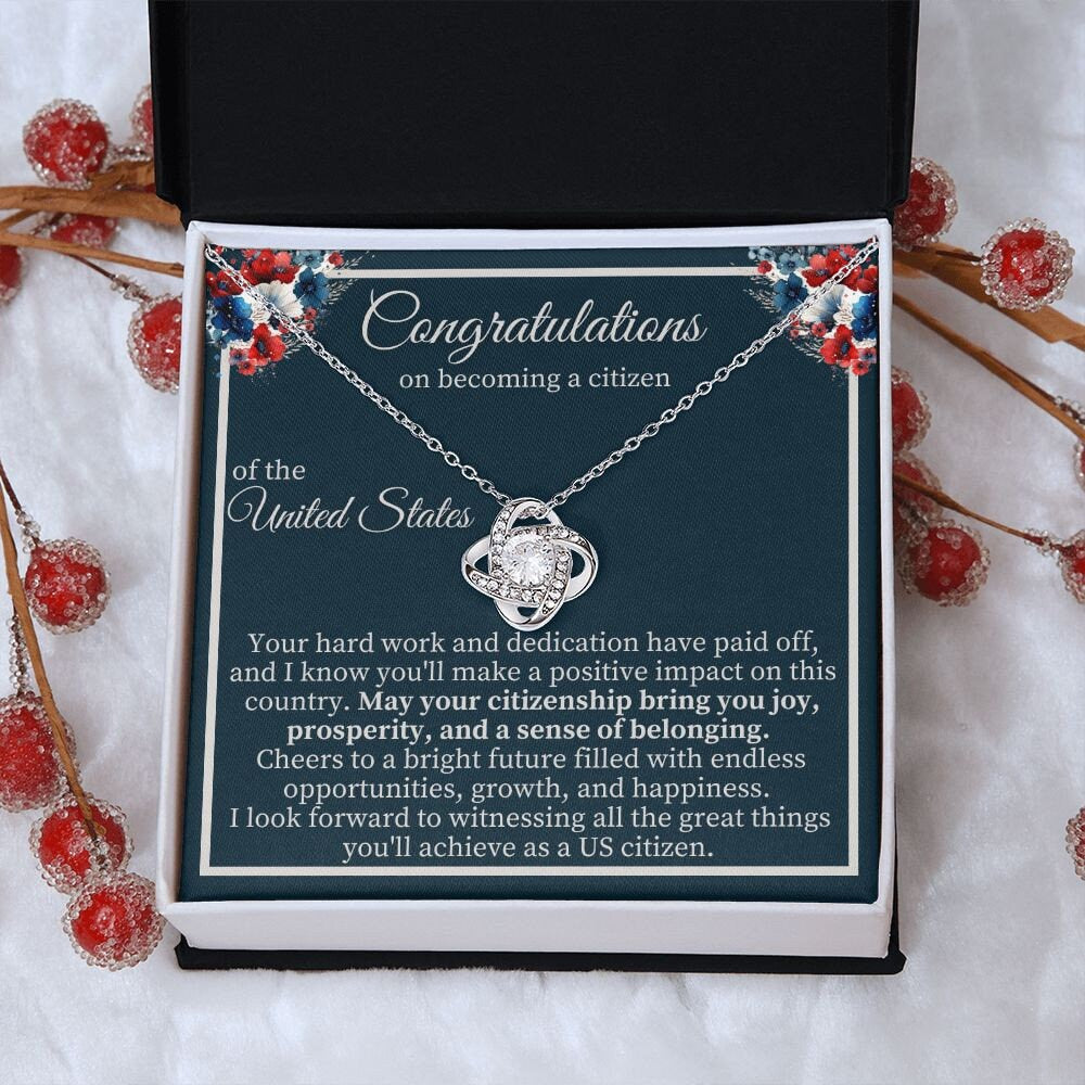 US Citizenship Gift, Personalized American Citizenship Card with Necklace, Immigration USA Becoming American, Congrats New US Citizen Card