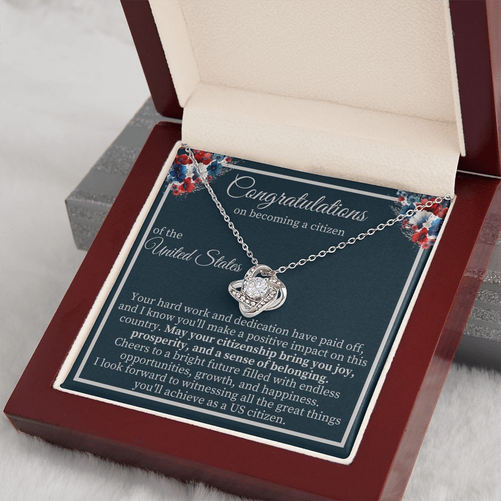 US Citizenship Gift, Personalized American Citizenship Card with Necklace, Immigration USA Becoming American, Congrats New US Citizen Card