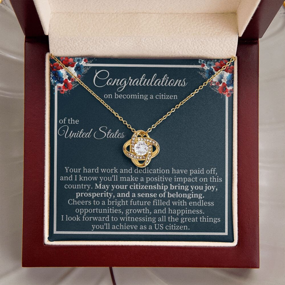 US Citizenship Gift, Personalized American Citizenship Card with Necklace, Immigration USA Becoming American, Congrats New US Citizen Card