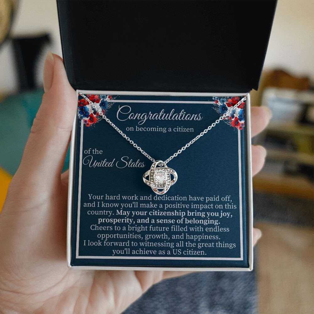 US Citizenship Gift, Personalized American Citizenship Card with Necklace, Immigration USA Becoming American, Congrats New US Citizen Card