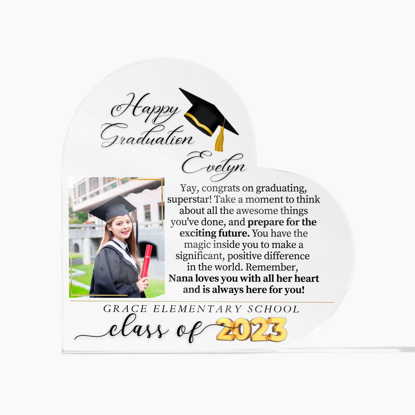 Graduation Gifts for her or Him High School - Printed Heart Acrylic Plaque