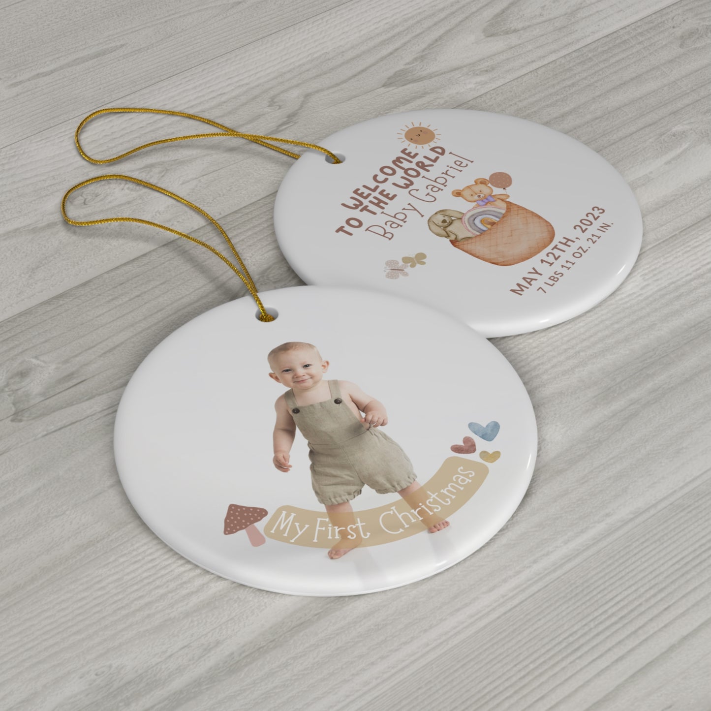 Babys First Christmas Ornament 2023 with Baby Stats and Photo