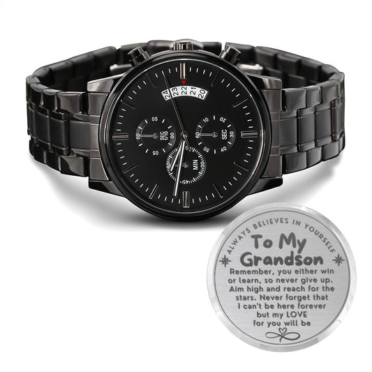 To My Gradson - Engraved Black Chronograph Watch
