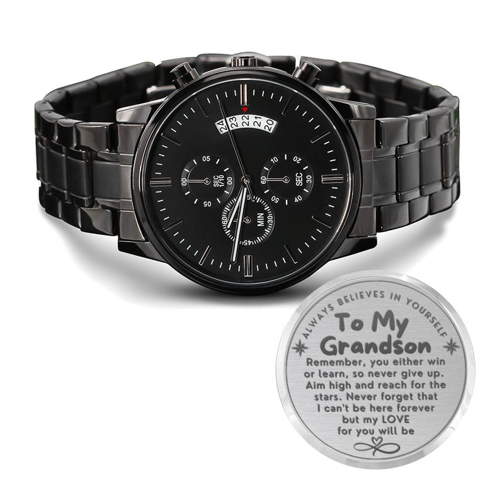 To My Gradson - Engraved Black Chronograph Watch