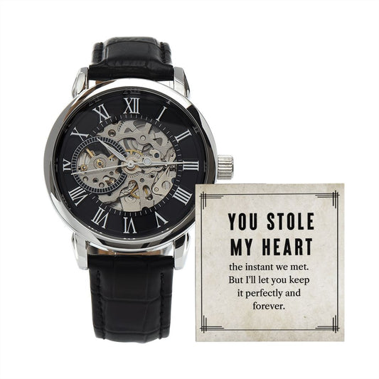 You Stole My Heart - Men's Openwork Watch With Card