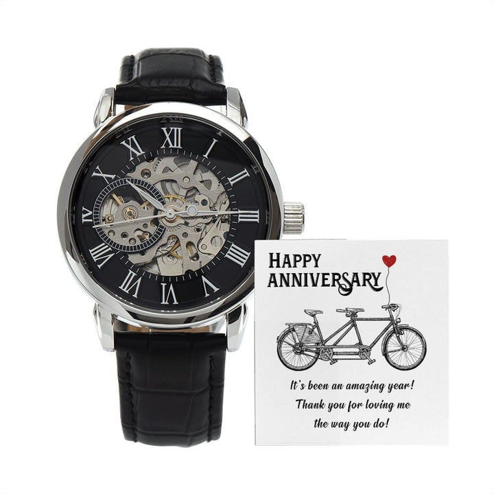 Happy Anniversary My Husband -  Men's Openwork Watch With Card
