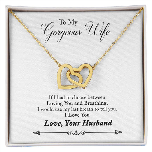 To My Gorgeous Wife  -  Interlocking Hearts Necklace