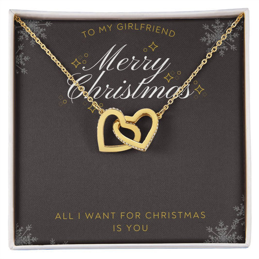 To My Girlfriend Merry Christmas - Interlocking Hearts Necklace
