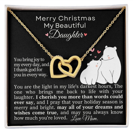 Merry Christmas Daughter -  Interlocking Hearts Necklace