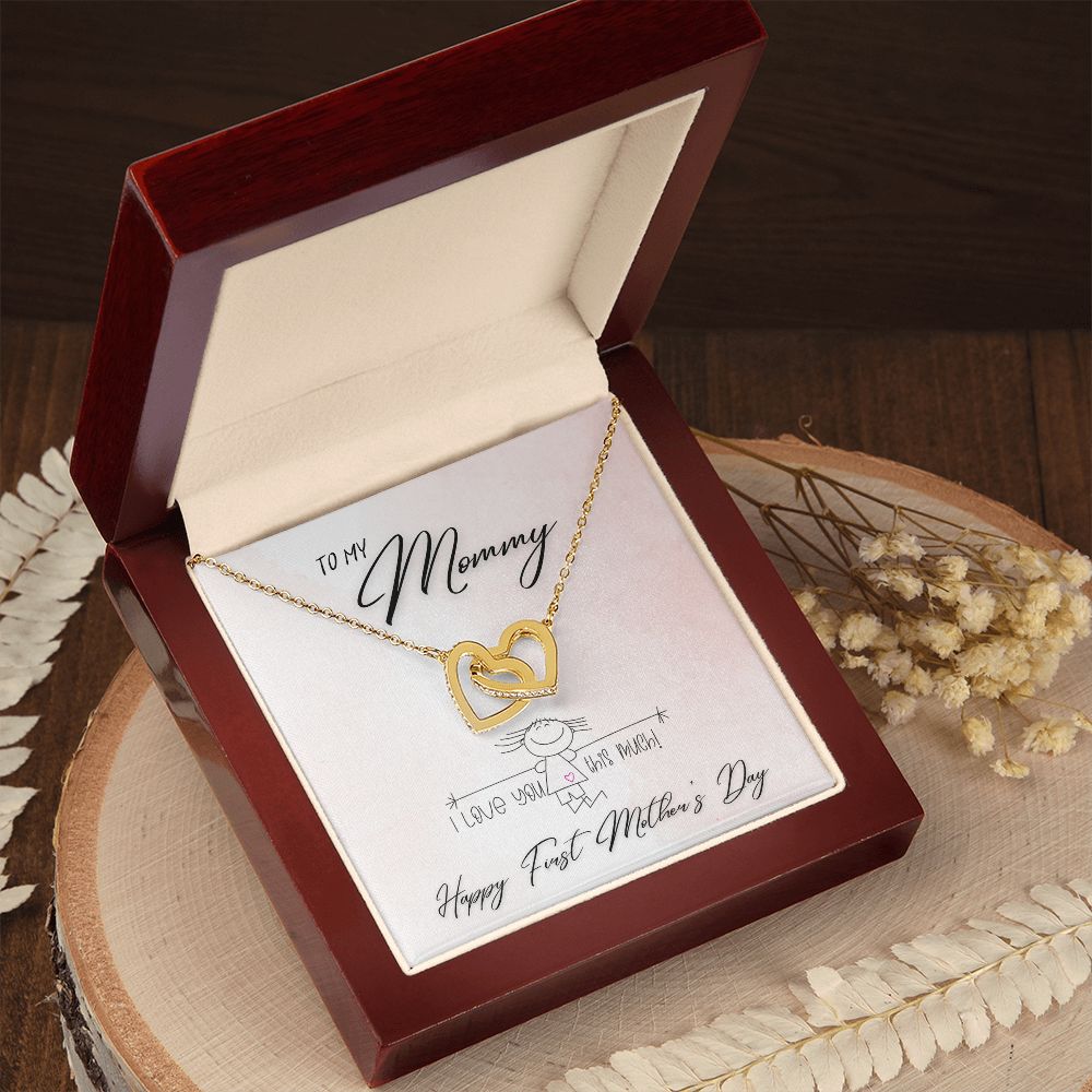 To My Mommy, Happy First Mothers Day - Interlocking Hearts Necklace