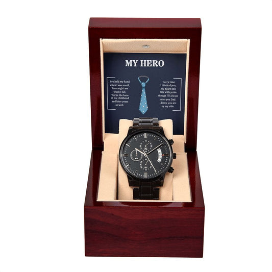 Men's Watch, To Dad - Happy Father's Day - Black Chronograph Watch With Card