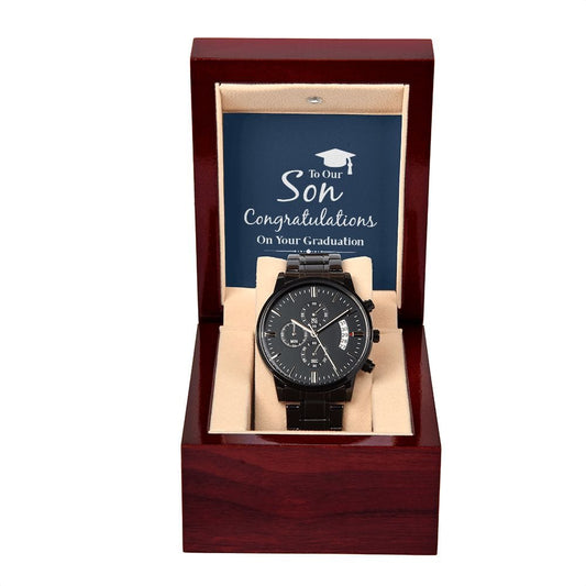 To Our Son For Graduation -  Black Chronograph Watch With Card