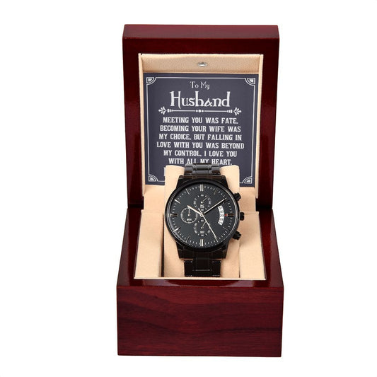 To My Husband - Black Chronograph Watch With Card