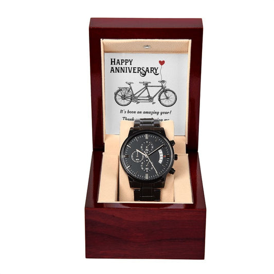 Happy Anniversary To My Husband - Black Chronograph Watch With Card