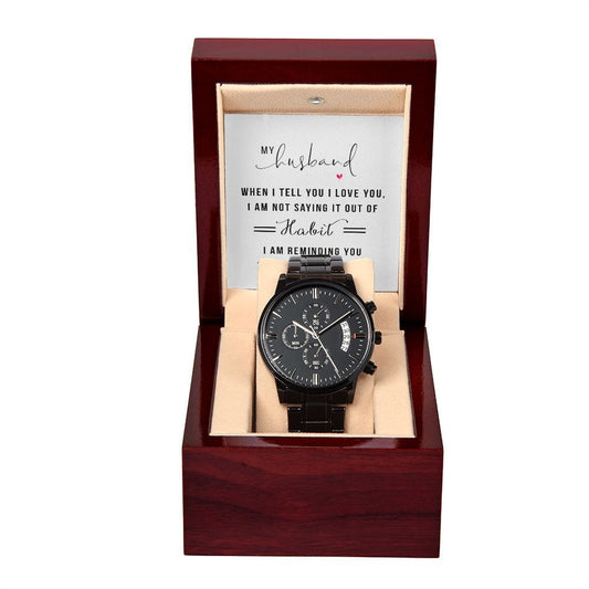 For My Husband -  Black Chronograph Watch With Card