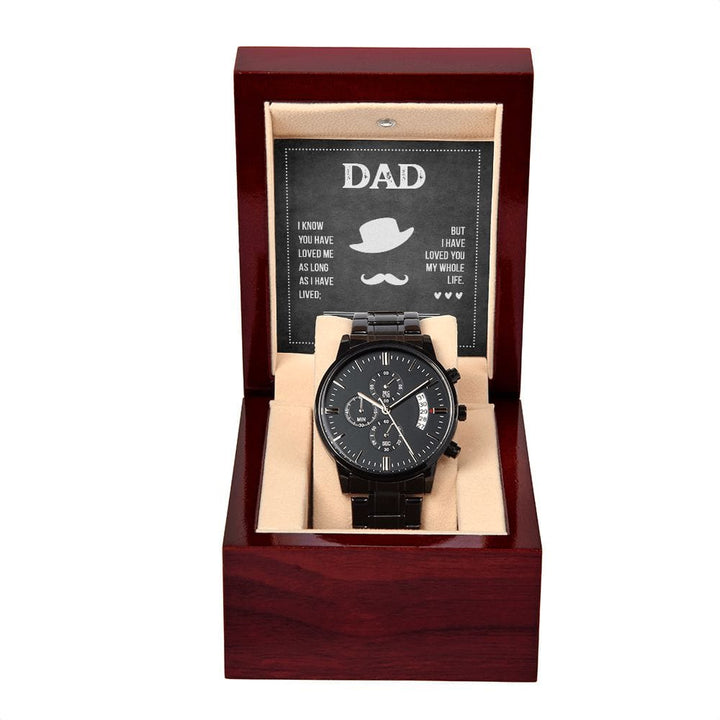 Men's Watch, To Dad - Black Chronograph Watch With Card