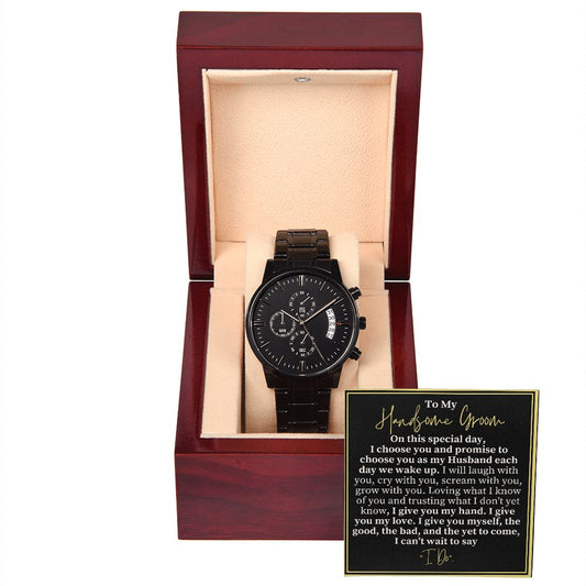 Gift for groom on wedding day from bride - Message Card with Watch